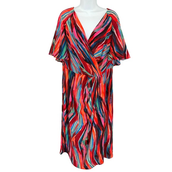 Maggy London Woman Dress 16W Multicolor Abstract Bold Flutter Sleeve Maxi Artsy - Picture 1 of 14